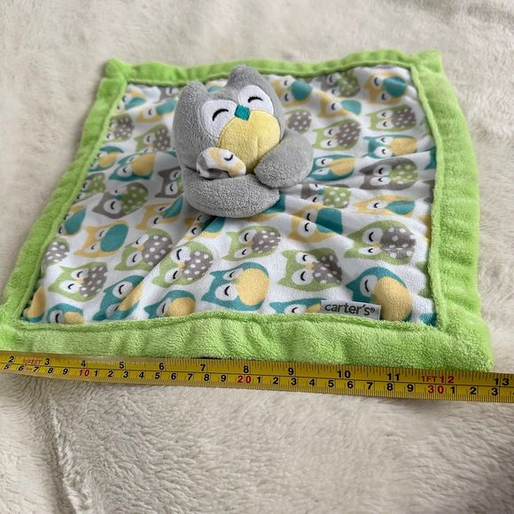 Carters Owl Lovey Grey Blue Green 13” Baby Infant Security Blanket Crib Toy - Picture 4 of 7